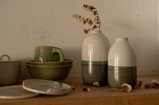 Pottery And Ceramics On Atelier Shelves