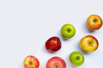 Fresh apples on white background. Top view