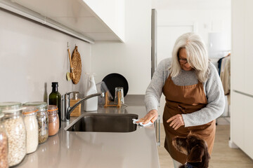 mature woman cleaning the kitchen