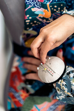 Female Seamstress Sewing Close Up