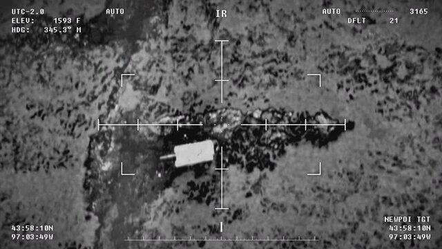 Infrared camera User Interface. Streaming the Live Footage from the infrared camera that is flying above the Field. An infrared camera has identified the location of the Enemy Tank. Spying Tech.