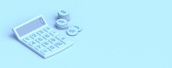 Calculator and coins 3D