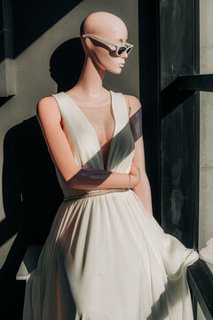 Female shop mannequin wearing a wedding dress