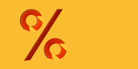 Percent sign or symbol cut out into yellow background with copy space, sale or promotion concept
