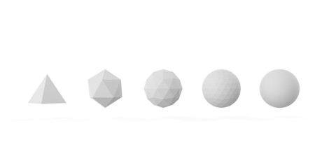 Evolving sequence from pyramid to sphere over white background, evolution, development process or success concept
