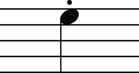 Black music symbol of Staccato note on staff lines
