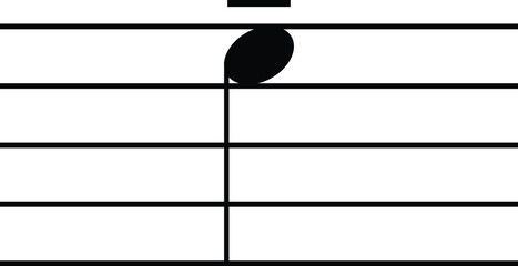 Black music symbol of Tenuto note on staff lines