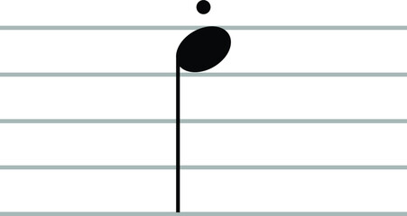 Black music symbol of Staccato note on ledger lines