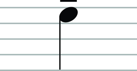 Black music symbol of Tenuto note on ledger lines