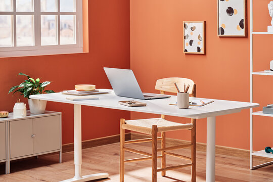 Modern laptop in table in home office