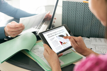 Taxes: Woman Researches Covid-19 Stimulus Payment Information