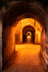 Fototapeta na wymiar Champagne sparkling wine production in underground cellars, Reims, Champagne, France