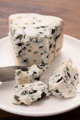 Cheese collection, piece of soft French blue cheese roquefort