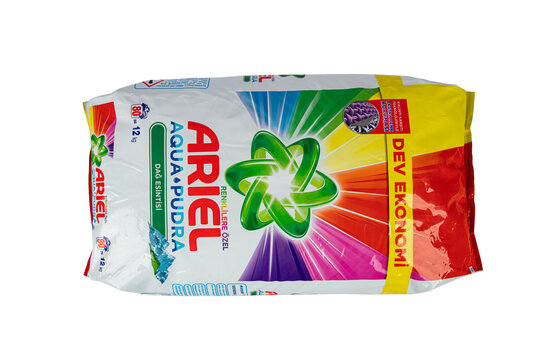 Istanbul, Turkey - June 10, 2021: Ariel - Powder Laundry Detergent.Ariel Is A Marketing Line Of Laundry Detergents Made By Procter & Gamble.