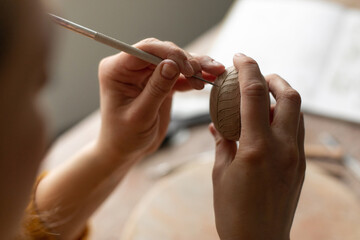 Making pottery in studio