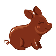 Chocolate candy in the form of a pig. Vector in cartoon style.