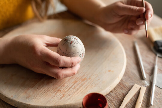 Close up photo of easter pottery egg