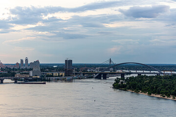 Obraz na płótnie Canvas Kiev, Ukraine April, 1: Panorama of Kiev with the bridge across the Dnieper River and the left part of the city