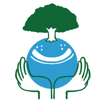 recommend clip art: 手の中にある水の球体と木　エコイメージ