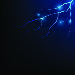 Isolated blue thunderstorm on the black background, lighting effect for photos and artworks.Overlay for photos.