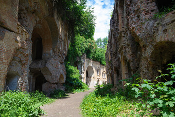 Fototapeta premium Abandoned Military Tarakaniv Fort (Dubno Fort, New Dubno Fortress) - a defensive structure of 19th century in Tarakaniv, Ukraine.