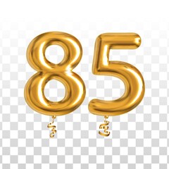 Vector realistic isolated golden balloon number of 85 for invitation decoration on the transparent background.