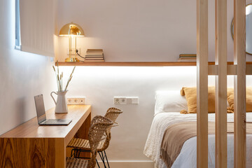 Interior of bedroom behind partition