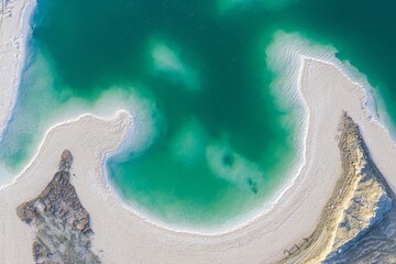 Aerial view of beautiful Feicui lake in Qinghai, China.