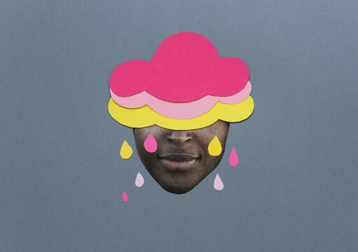 Raincloud womans face collage