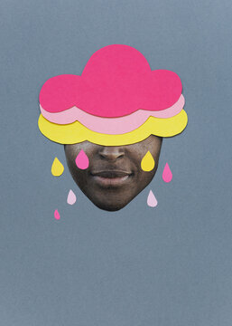 Raincloud womans face collage