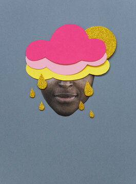 Raincloud womans face collage