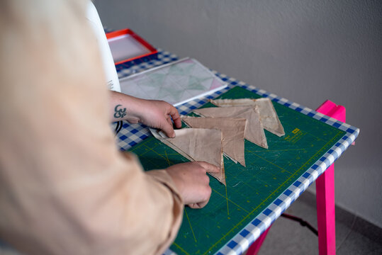 Woman in her atelier processing some samples