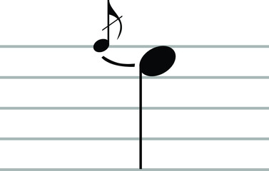 Black music symbol of Acciaccatura on ledger lines