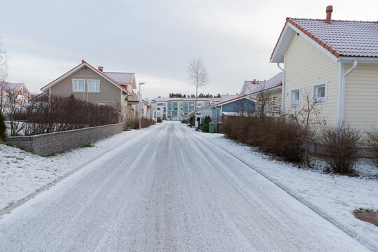 Winter street view in the afternoon Finland Kerava
