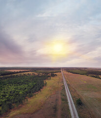 Railroad in a rural Florida area. Aerial landscape.