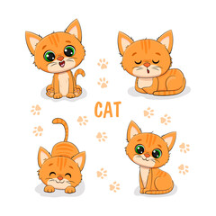 set of funny cartoon cats
