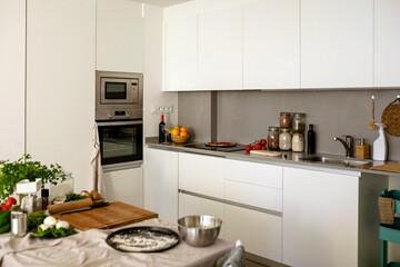 Pizza Ingredients on kitchen table