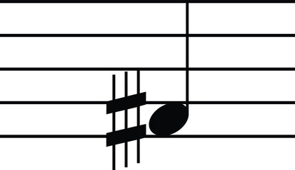 Black music symbol of sharp and a half on staff lines