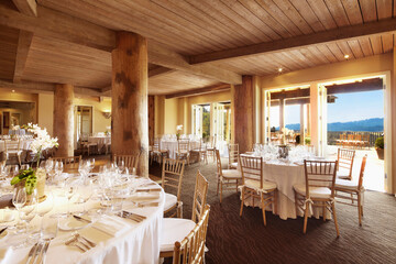 Dining room set up for wedding reception