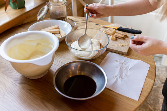 Preparation Of Tiramisu Dessert 