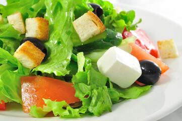 classic greek salad closeup macro view with place for text