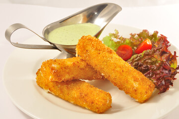 Crispy Halloumi cheese sticks Fries with sauce,salad and tomato