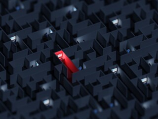 Office workers trapped in a maze. Workaholic, social isolation concept. Digital 3D rendering. - obrazy, fototapety, plakaty
