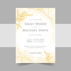 Elegant wedding invitation cards template with watercolor floral decoration