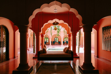 Oriental Architecture With Arches and Courtyard Pool