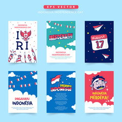 Indonesia Independence day card collection, Dirgahayu means celebration, Merdeka means Independent
