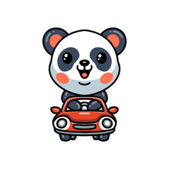 Cute panda cartoon driving the car
