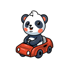 Cute panda cartoon driving red car