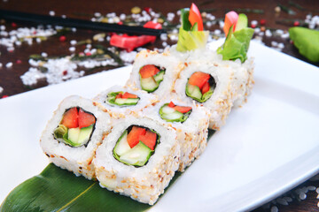 Sushi set, Japanese food, roll, Fresh and delicious sushi Japanese food.Image of Japanese food