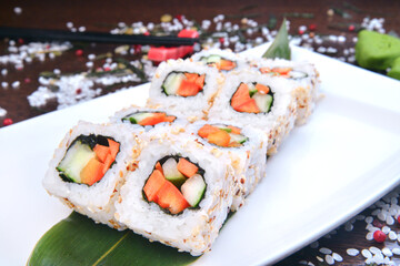 Sushi set, Japanese food, roll, Fresh and delicious sushi Japanese food.Image of Japanese food